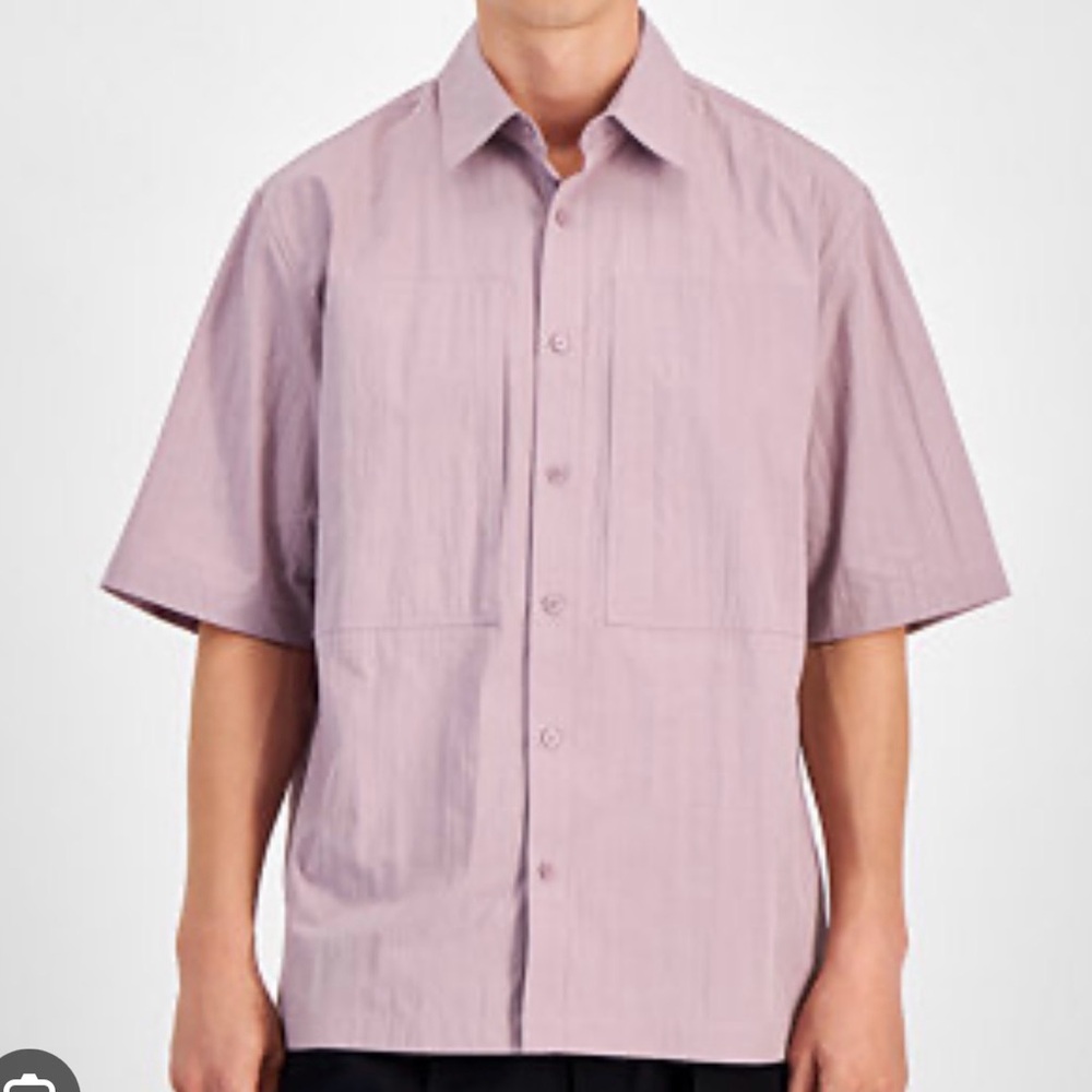 Macy’s Mode of One Men's Casual Pale Mauve Short Sleeve Button Collared Shirt